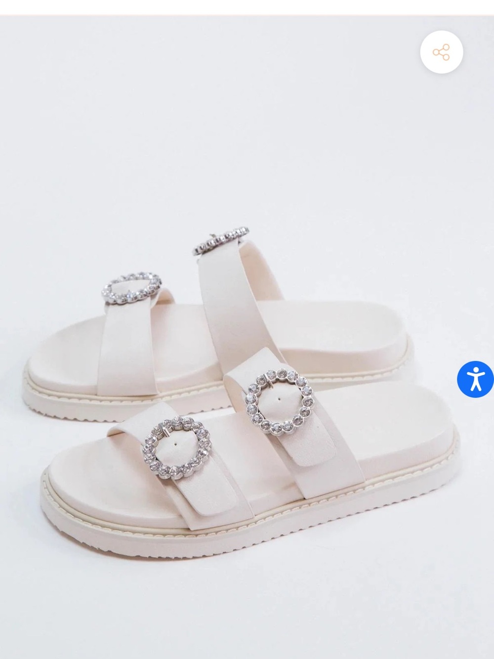 Billini Ivory Crystal Buckle Slide Sandals